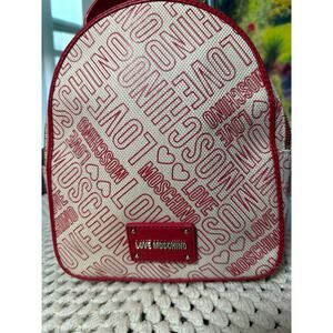 0128 Love Moschino Logo Print Mini Backpack Red Ivory